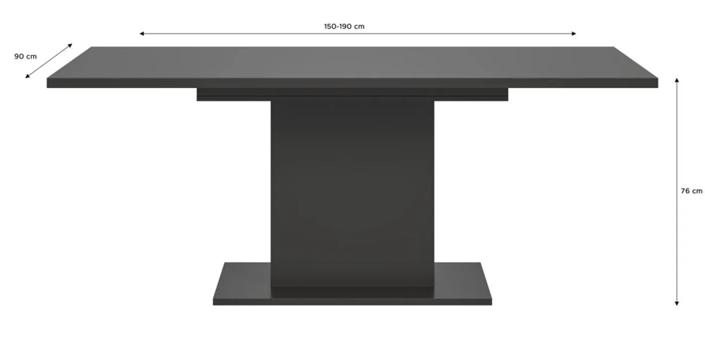 Esstisch Motion | ausziehbar | Säulen-Fußgestell | grau | 150(190)x90