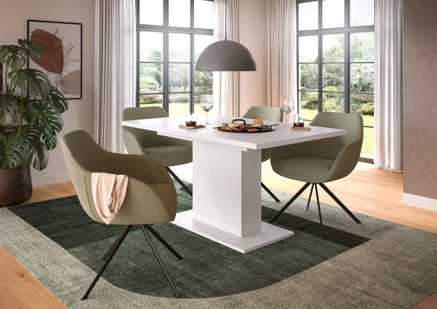 Esstisch Motion | ausziehbar | Säulen-Fußgestell | weiß | 150(190)x90