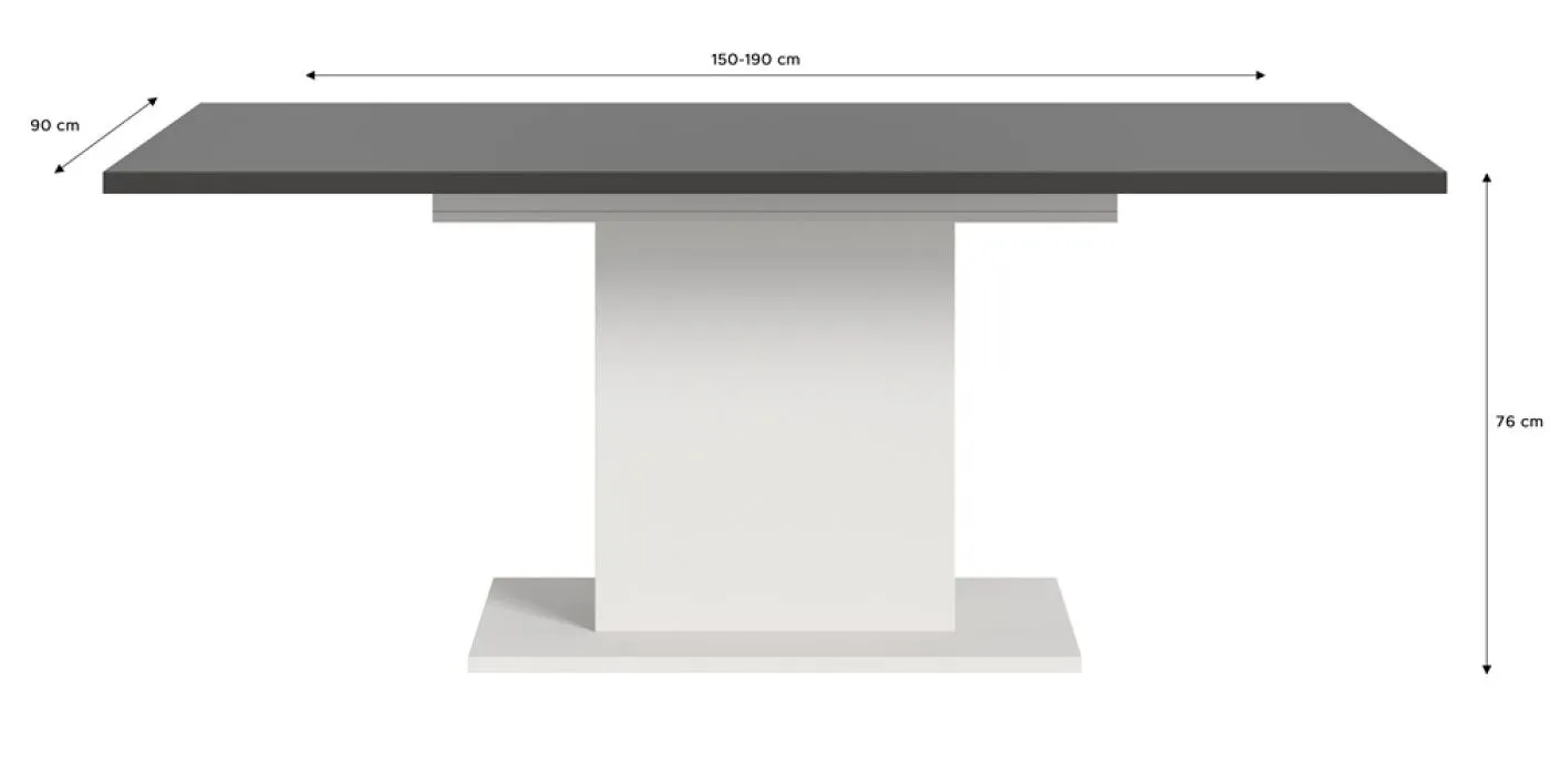 Esstisch Motion | ausziehbar | Säulen-Fußgestell | weiß / grau | 150(190)x90