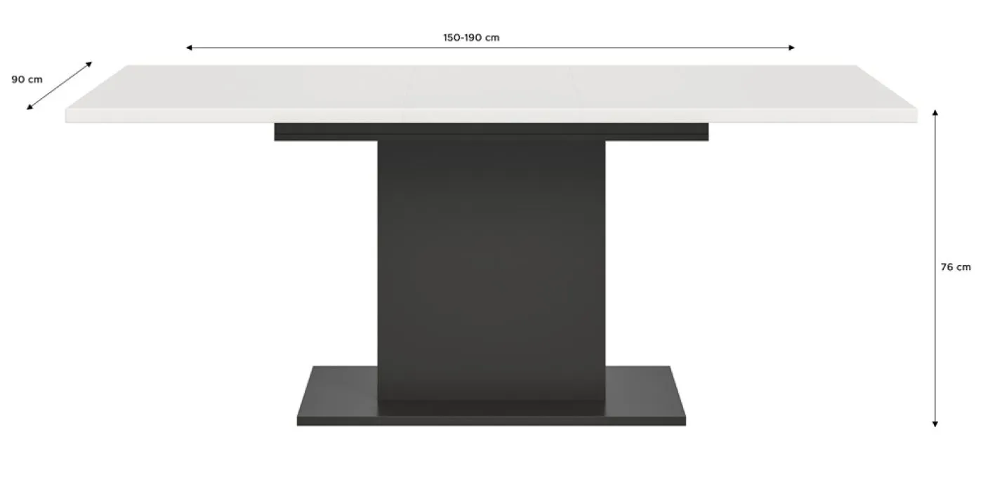 Esstisch Motion | ausziehbar | Säulen-Fußgestell | weiß / grau | 150(190)x90