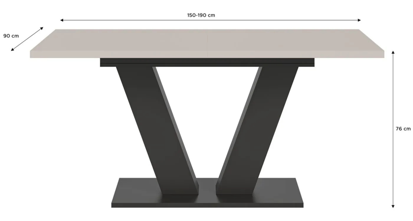 Esstisch Motion | ausziehbar | V-Fuß | grau / Kaschmir | 150(190)x90