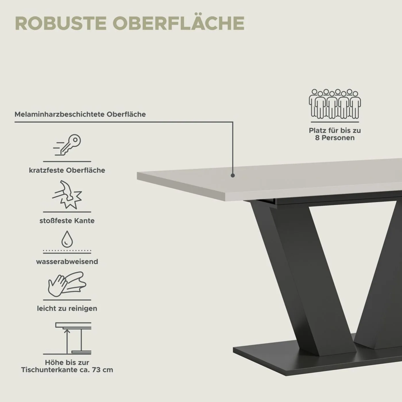 Esstisch Motion | ausziehbar | V-Fuß | grau / Kaschmir | 150(190)x90