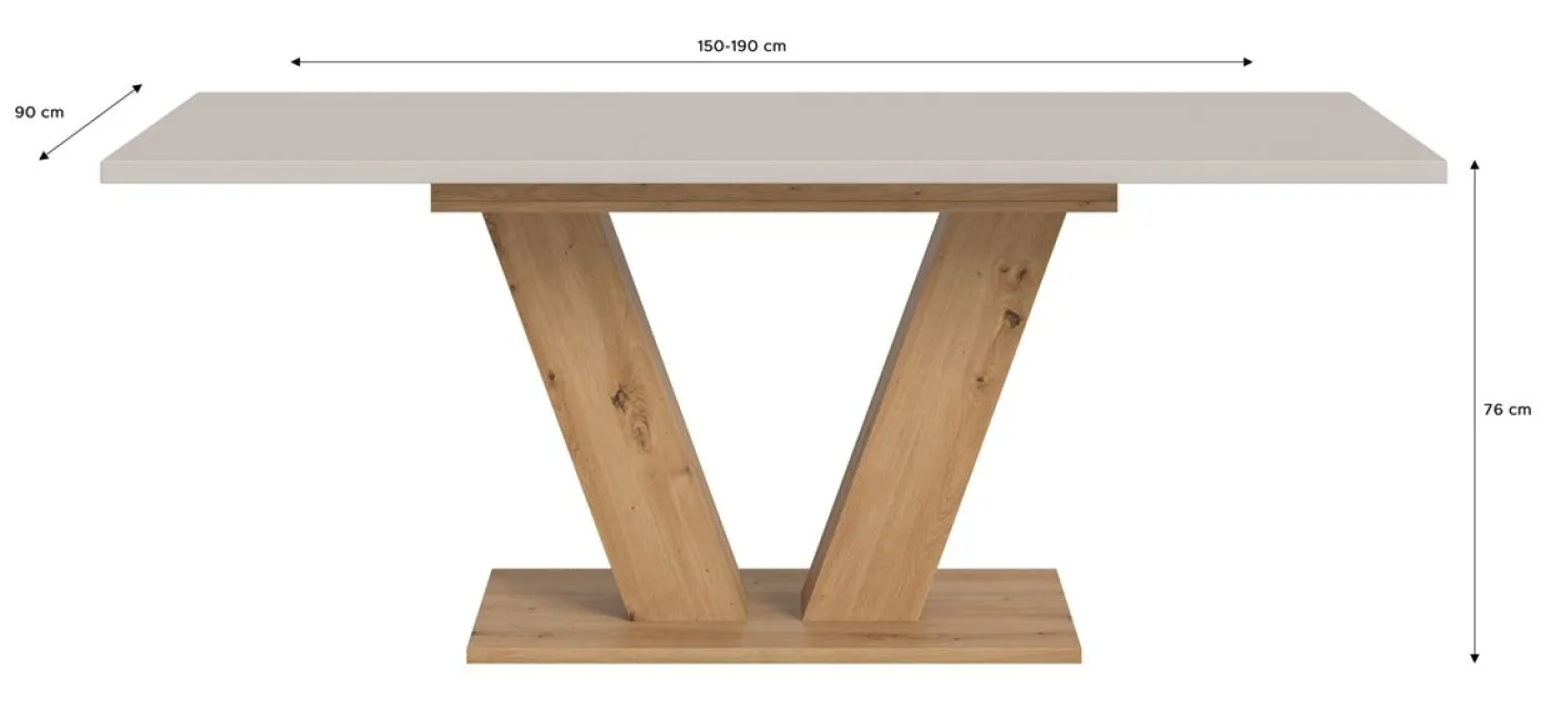 Esstisch Motion | ausziehbar | V-Fuß | Kaschmir / Artisan |150(190)x90