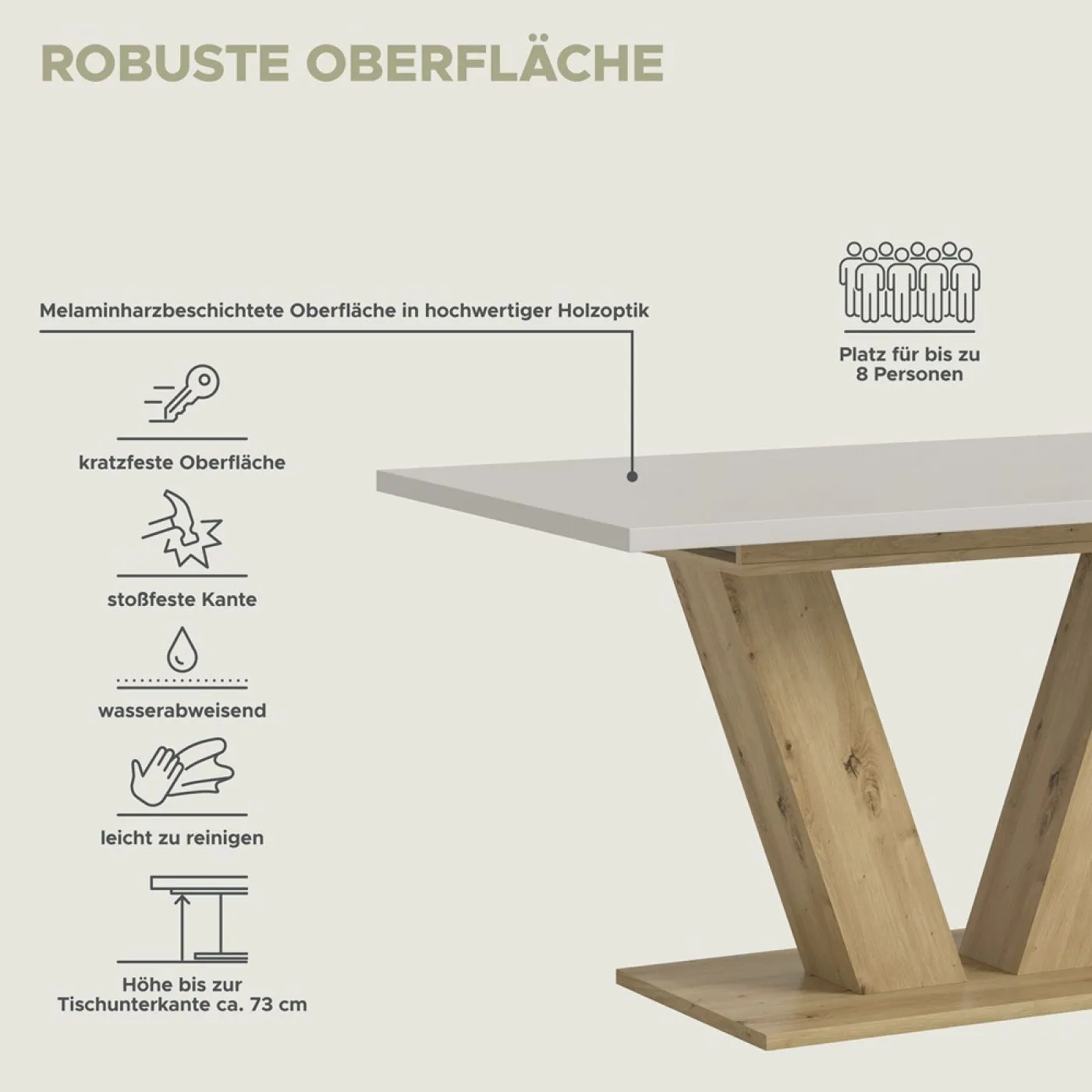 Esstisch Motion | ausziehbar | V-Fuß | Kaschmir / Artisan |150(190)x90