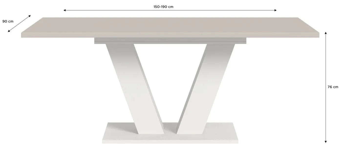 Esstisch Motion | ausziehbar | V-Fuß | weiß / Kaschmir | 150(190)x90