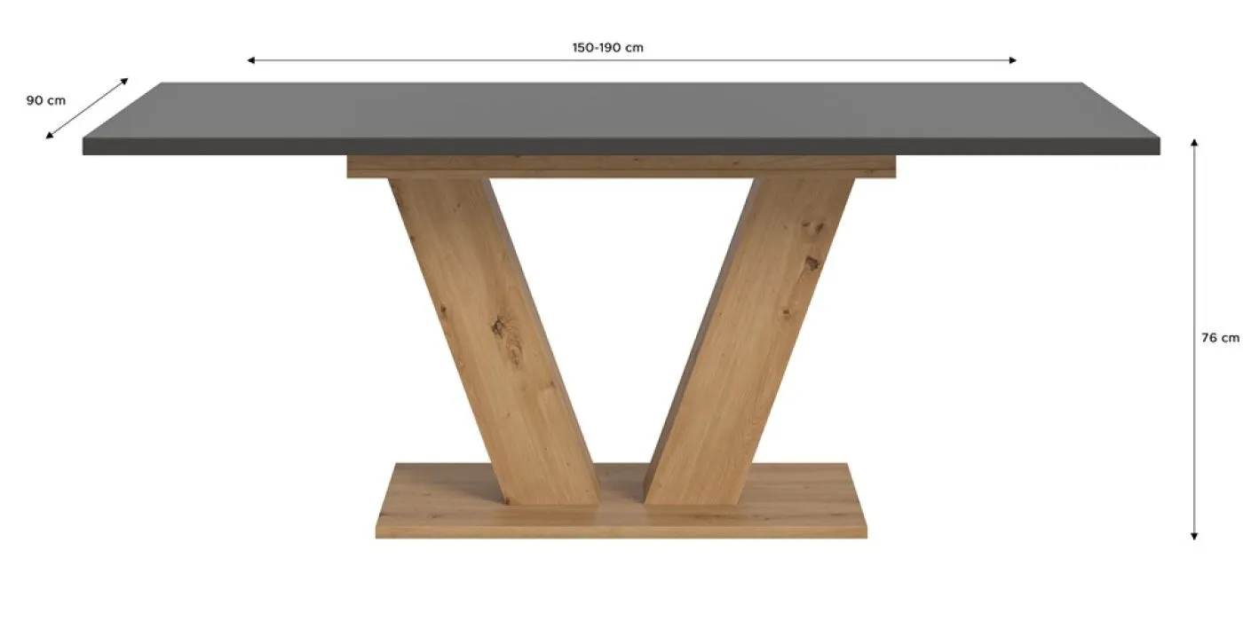 Esstisch Motion | ausziehbar | V-Fußgestell | Artisan Eiche / grau | 150(190)x90