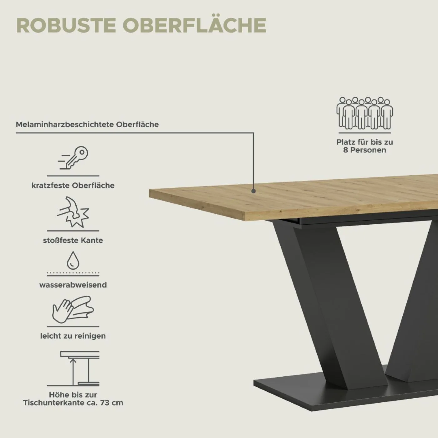 Esstisch Motion | ausziehbar | V-Fußgestell | Artisan Eiche / grau | 150(190)x90