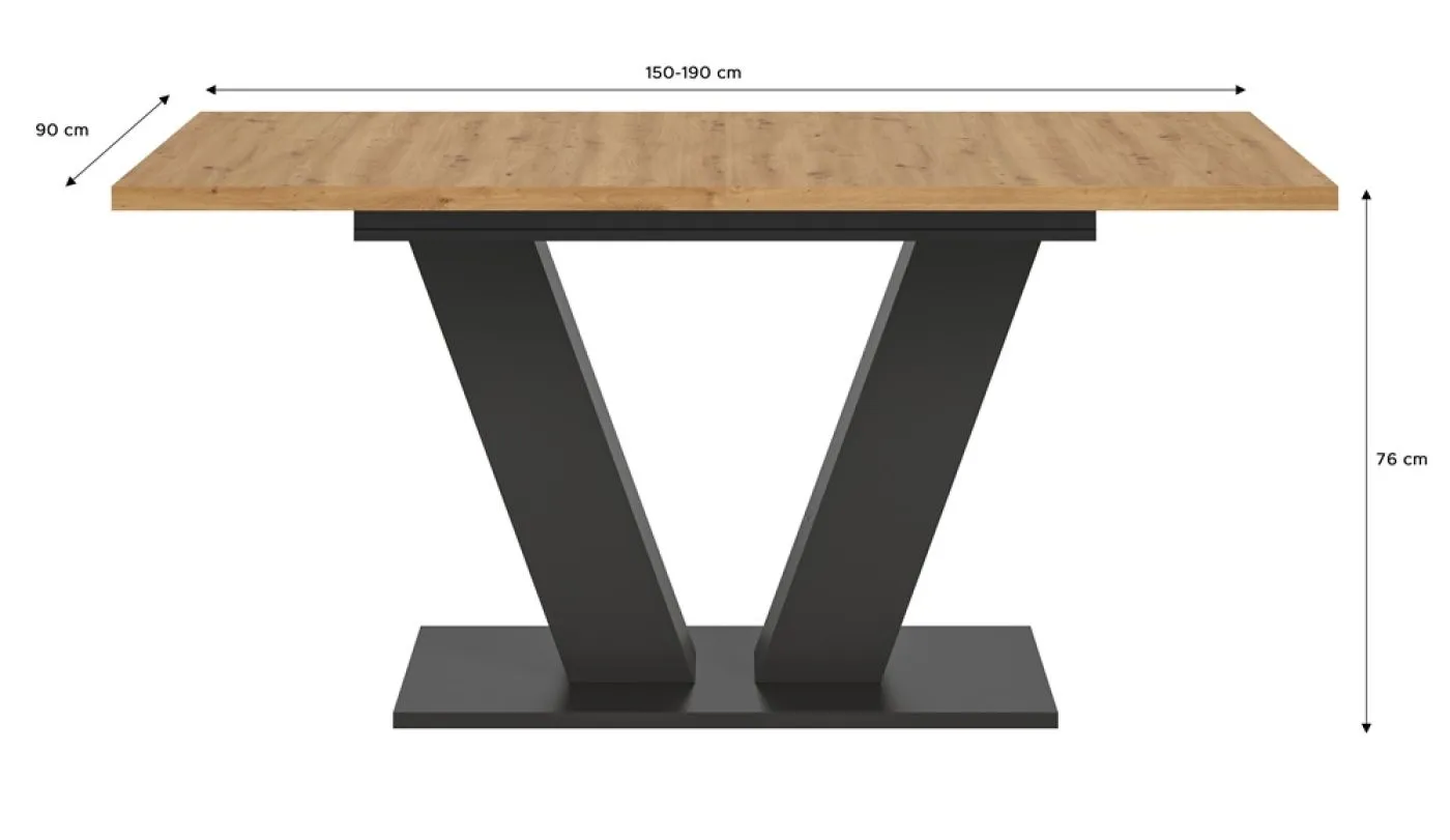 Esstisch Motion | ausziehbar | V-Fußgestell | Artisan Eiche / grau | 150(190)x90