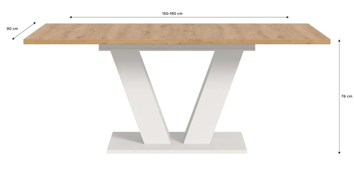 Esstisch Motion | ausziehbar | V-Fußgestell in weiß | Artisan Eiche / weiß | 150(190)x90
