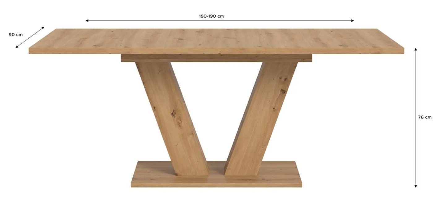 Esstisch Motion | ausziehbar | V-Fußgestell | Eiche Artisan | 150(190)x90