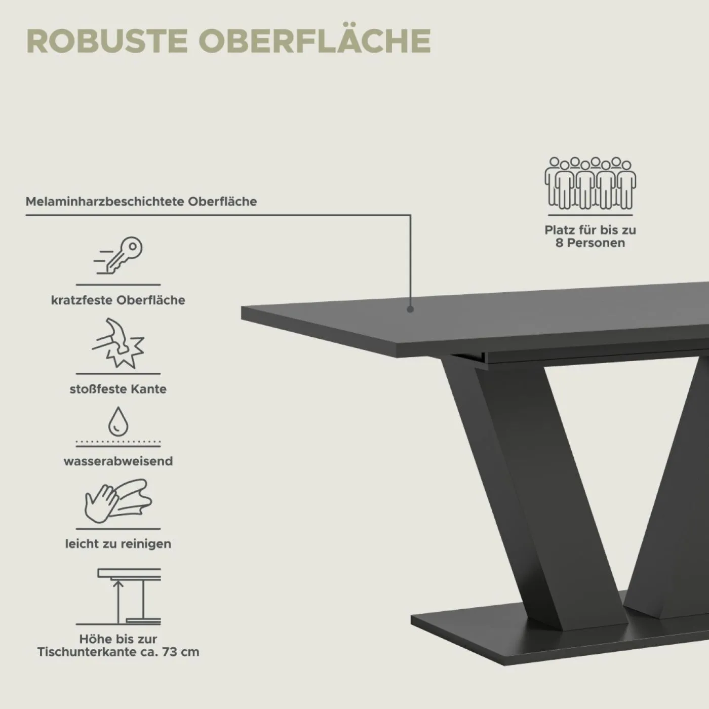 Esstisch Motion | ausziehbar | V-Fußgestell | grau | 150(190)x90