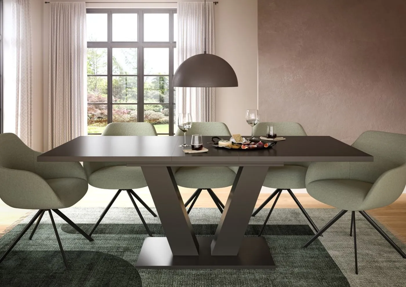 Esstisch Motion | ausziehbar | V-Fußgestell | grau | 150(190)x90