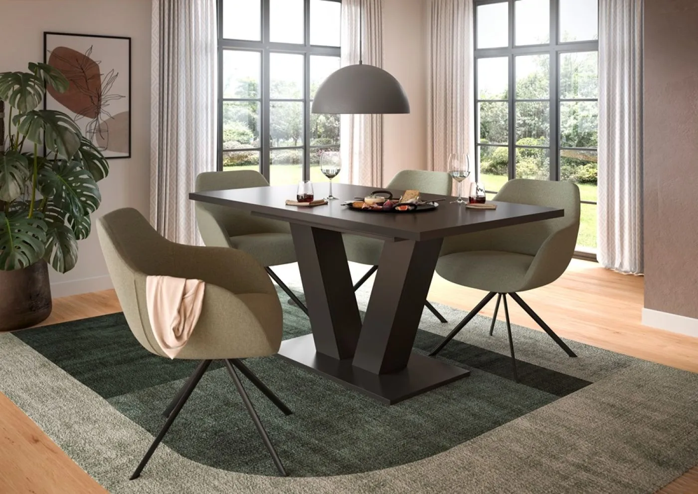 Esstisch Motion | ausziehbar | V-Fußgestell | grau | 150(190)x90