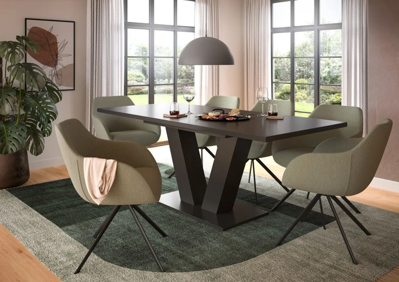 Esstisch Motion | ausziehbar | V-Fußgestell | grau | 150(190)x90