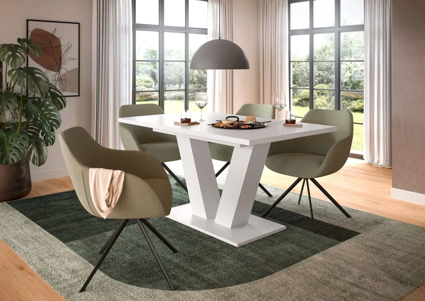 Esstisch Motion | ausziehbar | V-Fußgestell | weiß | 150(190)x90