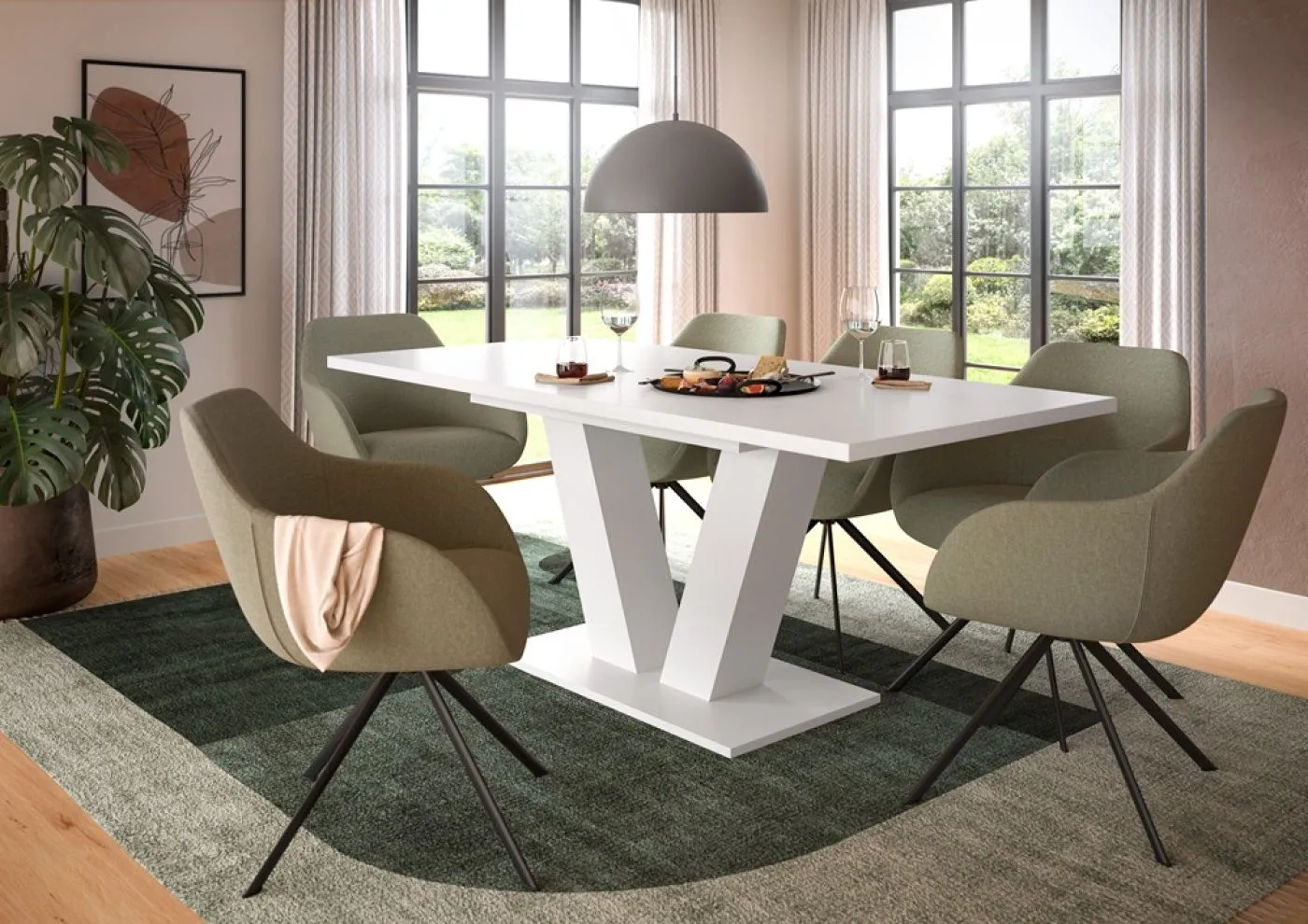 Esstisch Motion | ausziehbar | V-Fußgestell | weiß | 150(190)x90