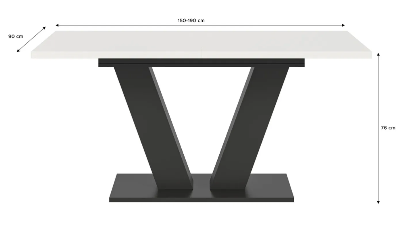 Esstisch Motion | ausziehbar | V-Fußgestell | weiß / grau | 150(190)x90