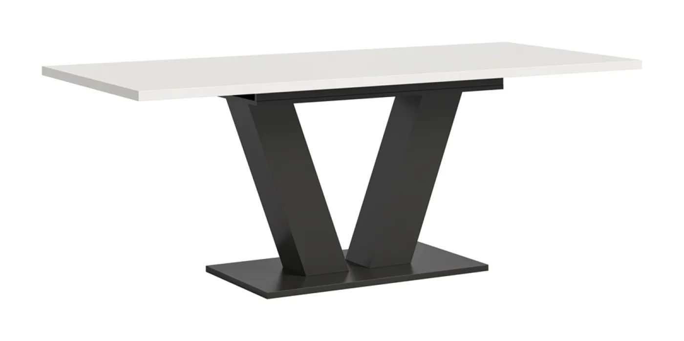 Esstisch Motion | ausziehbar | V-Fußgestell | weiß / grau | 150(190)x90