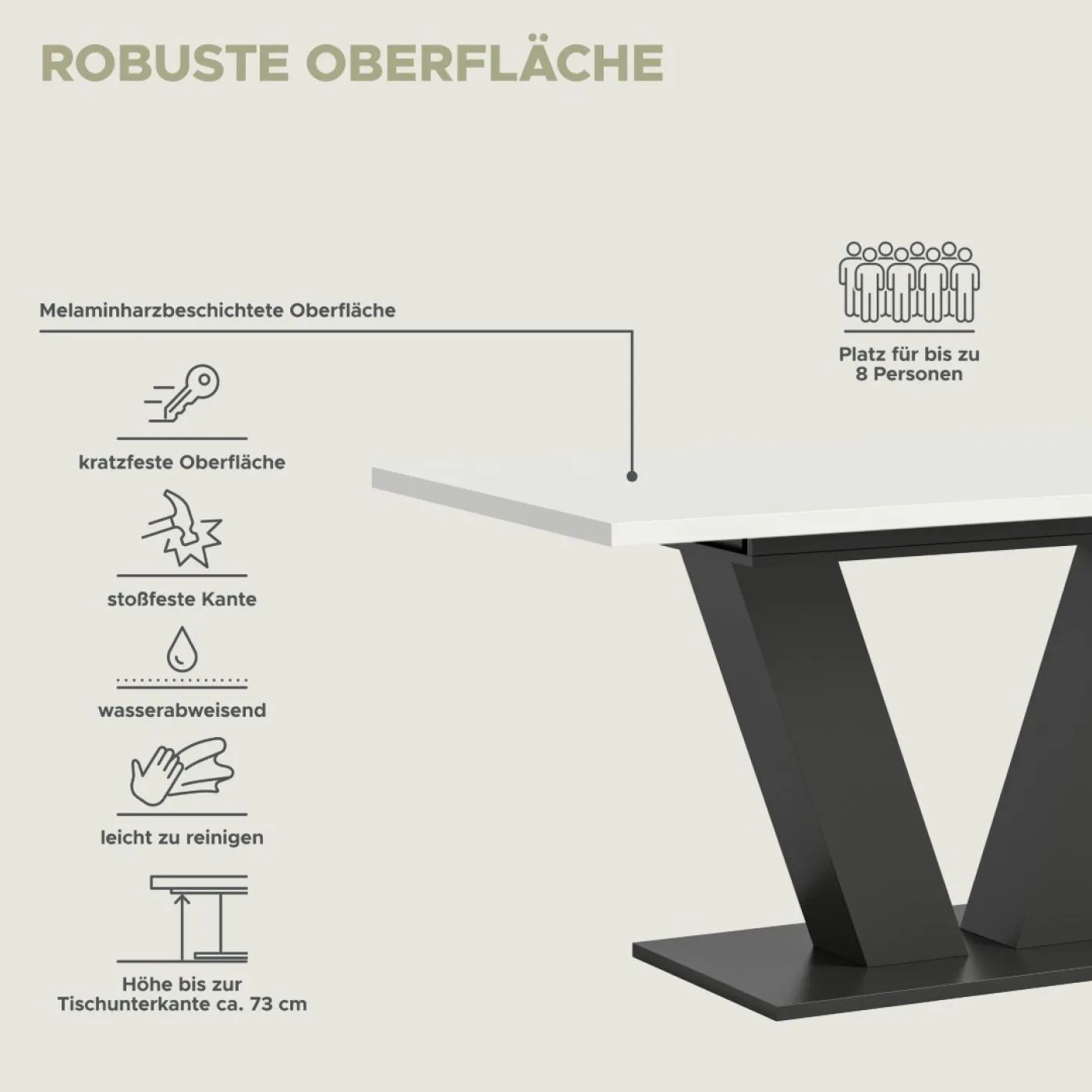 Esstisch Motion | ausziehbar | V-Fußgestell | weiß / grau | 150(190)x90