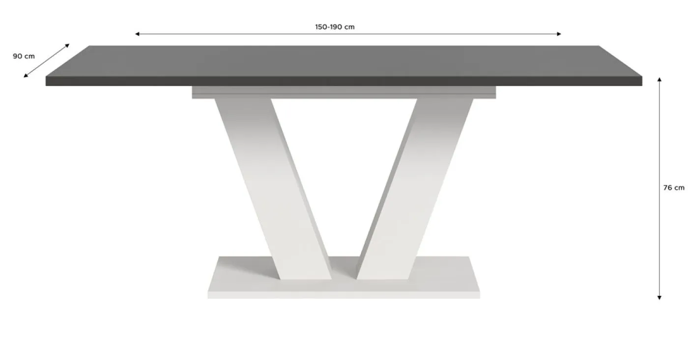 Esstisch Motion | ausziehbar | V-Fußgestell | weiß / grau | 150(190)x80