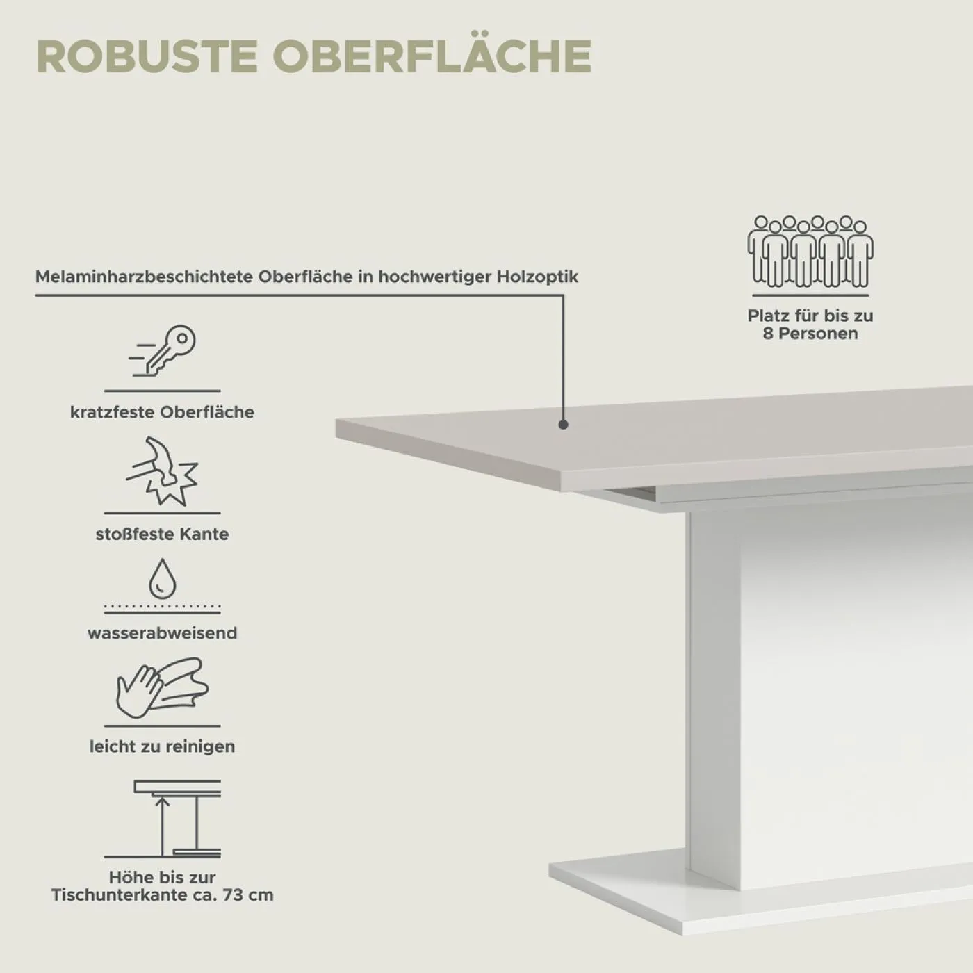 Esstisch Motion | ausziehbar | weiß / Kaschmir | 150(190)x90