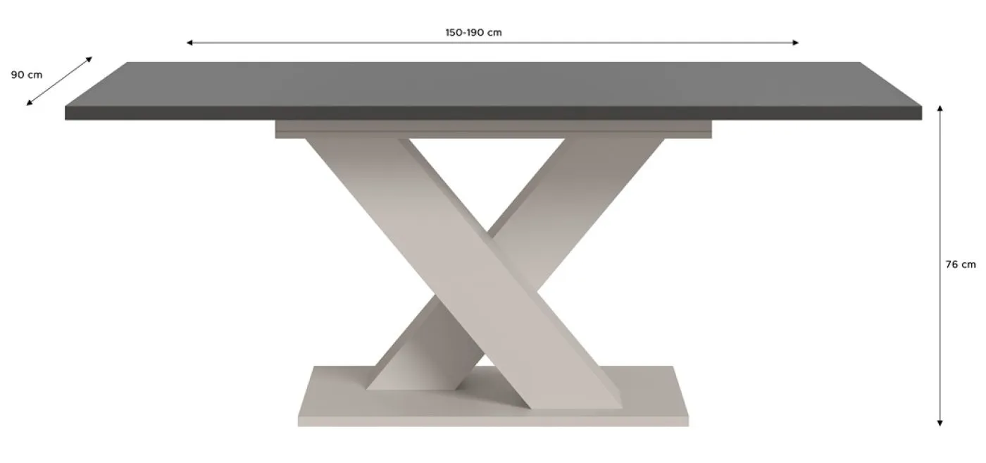 Esstisch Motion | ausziehbar | X-Fuß| grau / Kaschmir | 150(190)x90
