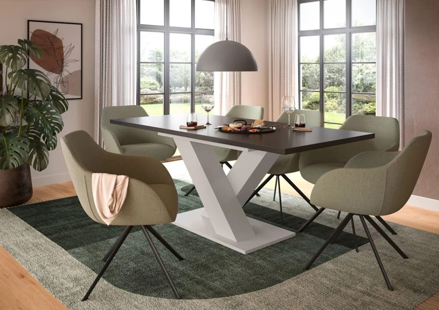 Esstisch Motion | ausziehbar | X-Fuß| grau / Kaschmir | 150(190)x90