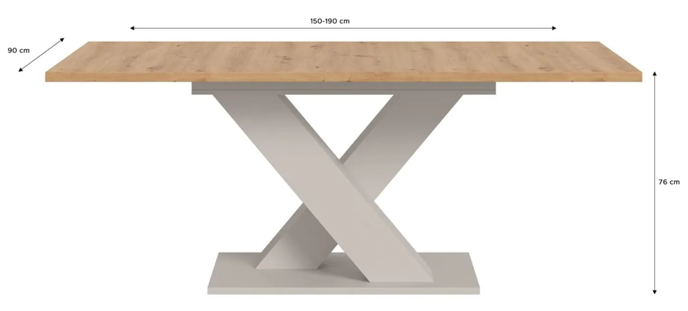 Esstisch Motion | ausziehbar | X-Fuß | Kaschmir/ Artisan | 150(190)x90