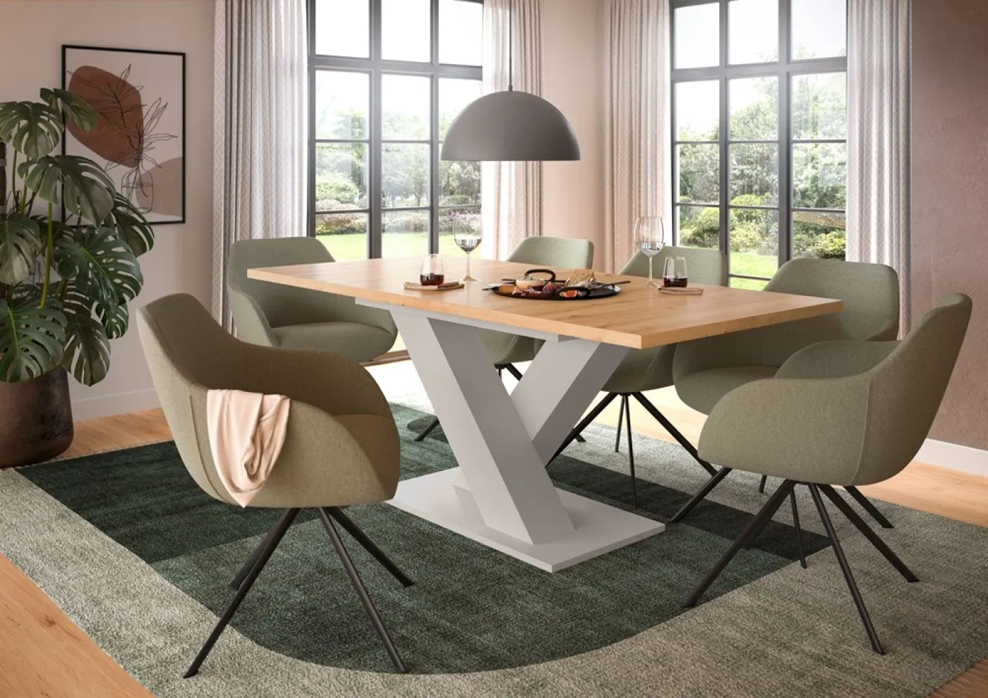 Esstisch Motion | ausziehbar | X-Fuß | Kaschmir/ Artisan | 150(190)x90