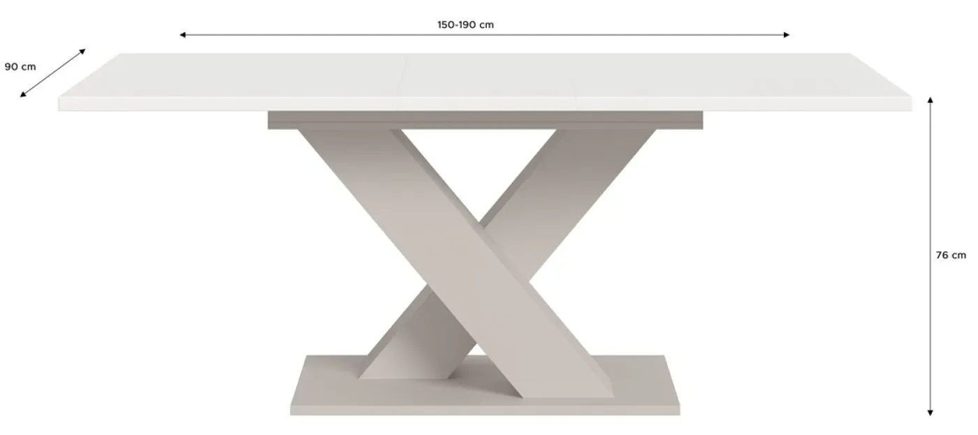 Esstisch Motion | ausziehbar | X-Fuß | weiß / Kaschmir | 150(190)x90