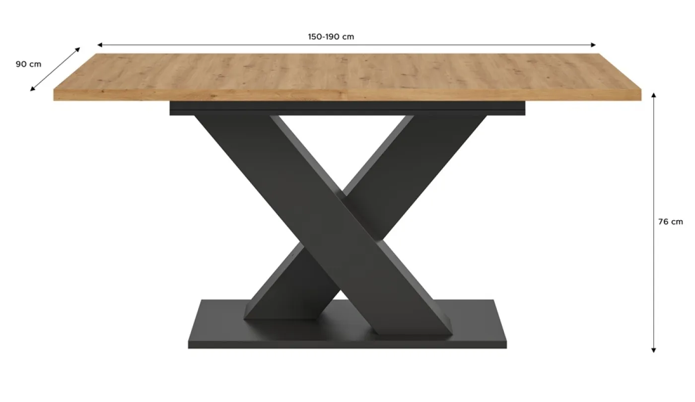 Esstisch Motion | ausziehbar | X-Fußgestell | Artisan Eiche / grau | 150(190)x90