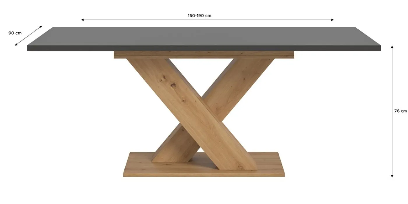 Esstisch Motion | ausziehbar | X-Fußgestell | Artisan Eiche / grau | 150(190)x90