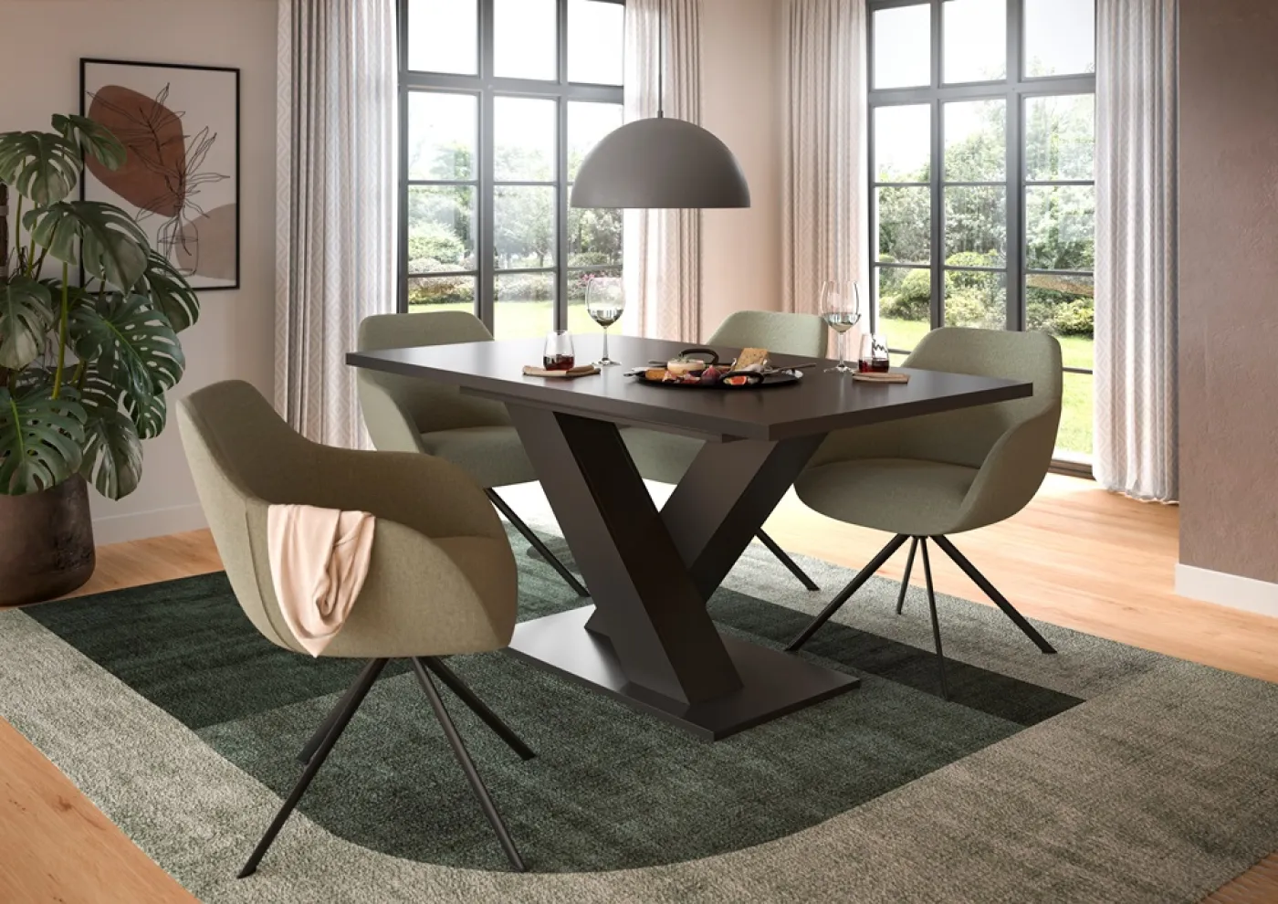 Esstisch Motion | ausziehbar | X-Fußgestell | grau | 150(190)x90