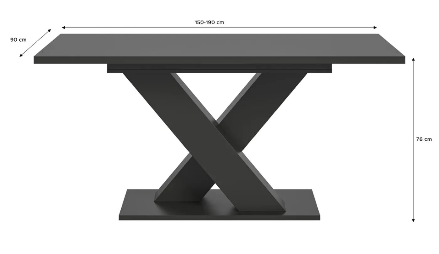 Esstisch Motion | ausziehbar | X-Fußgestell | grau | 150(190)x90