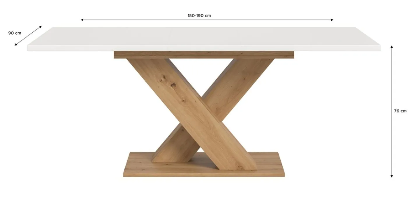 Esstisch Motion | ausziehbar | X-Fußgestell in weiß | Artisan Eiche / weiß | 150(190)x90