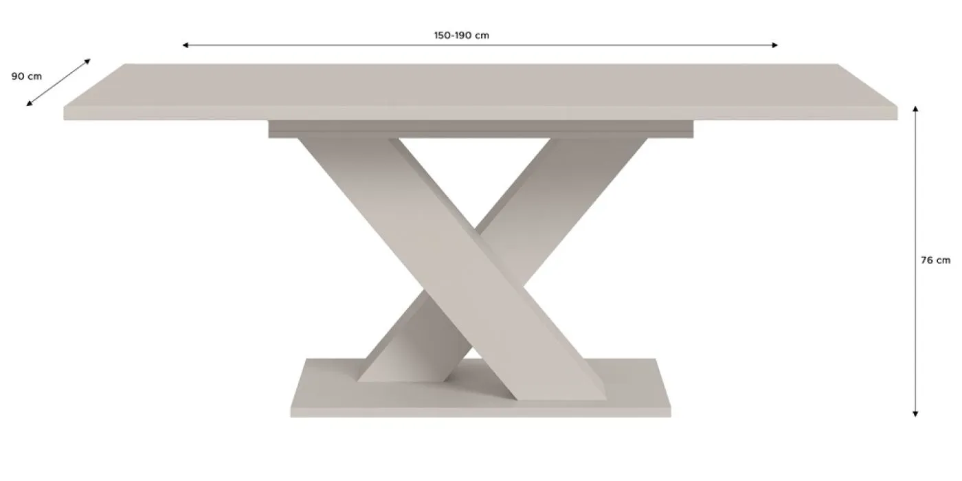 Esstisch Motion | ausziehbar | X-Fußgestell | Kaschmir | 150(190)x90