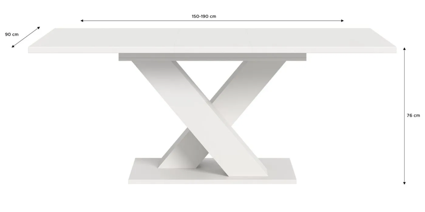 Esstisch Motion | ausziehbar | X-Fußgestell | weiß | 150(190)x90
