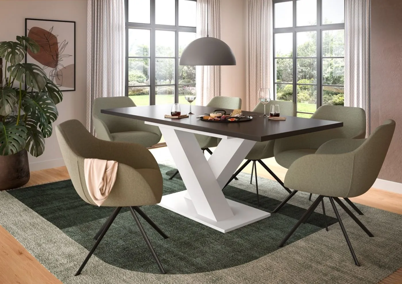 Esstisch Motion | ausziehbar | X-Fußgestell | weiß / grau | 150(190)x90