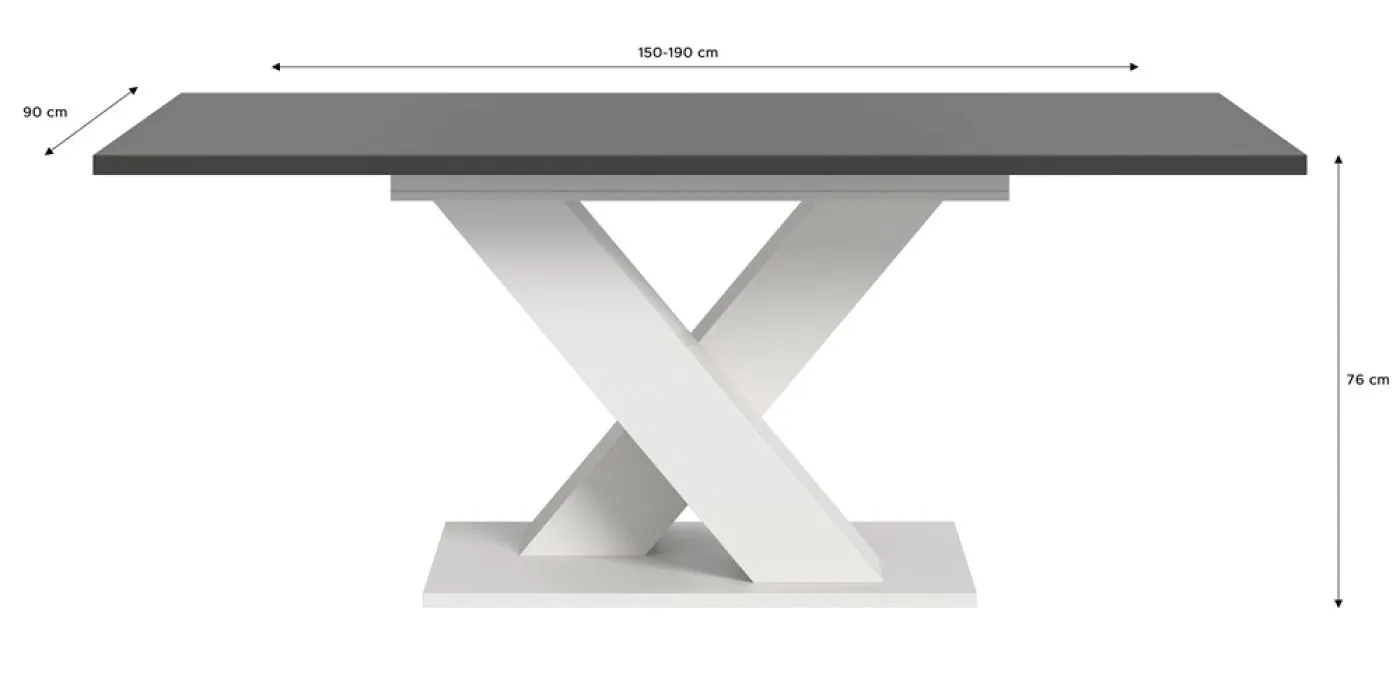 Esstisch Motion | ausziehbar | X-Fußgestell | weiß / grau | 150(190)x90