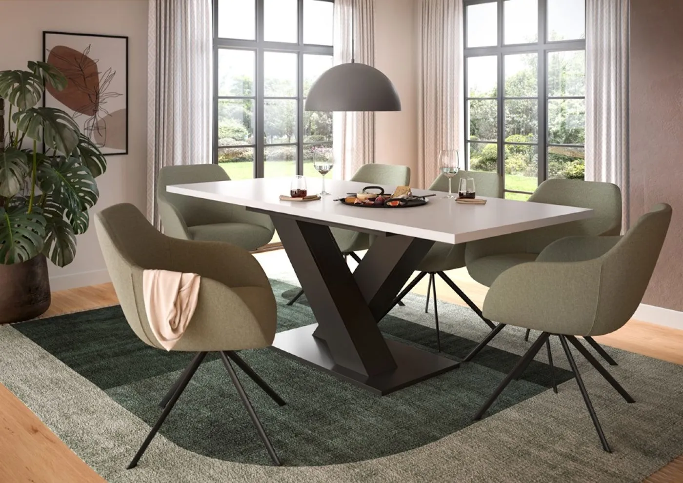 Esstisch Motion | ausziehbar | X-Fußgestell | weiß / grau | 150(190)x90