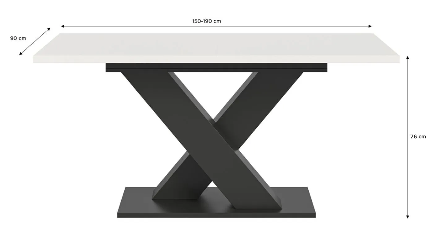 Esstisch Motion | ausziehbar | X-Fußgestell | weiß / grau | 150(190)x90