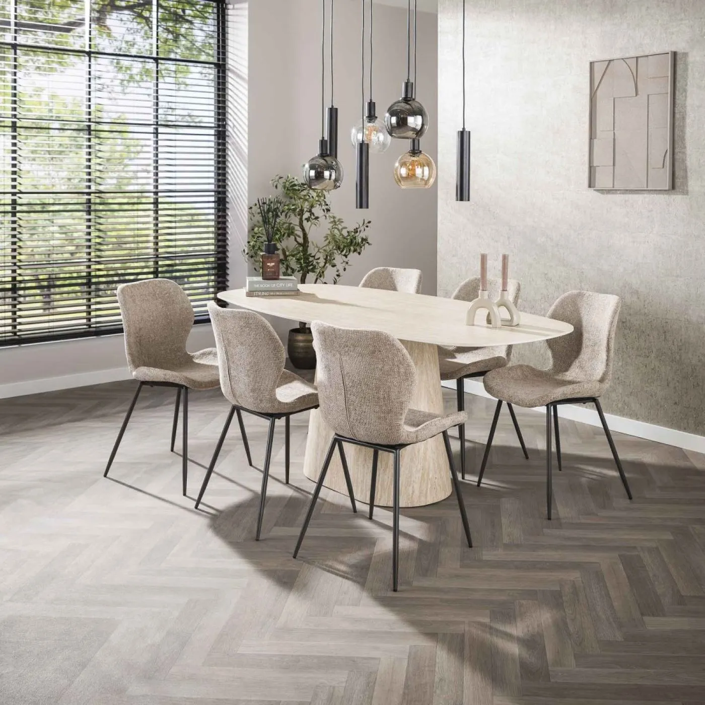 Esstisch Noda | oval | 180 cm | Keramik | Travertin