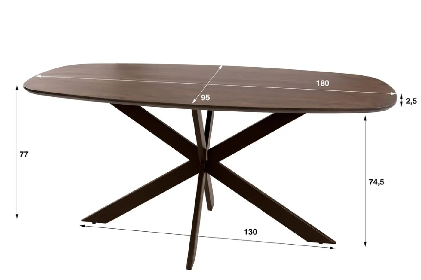 Esstisch Poem | 180cm | dänisch oval | Akazie massiv | braun
