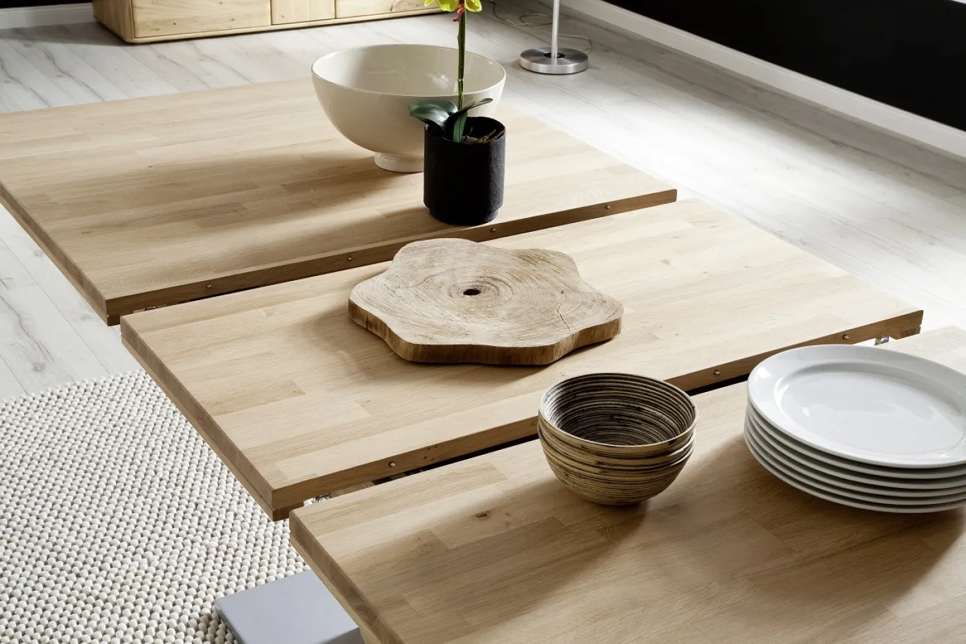 Esstisch Ravello | ausziehbar | 180(230)x100 | Balkeneiche Bianco