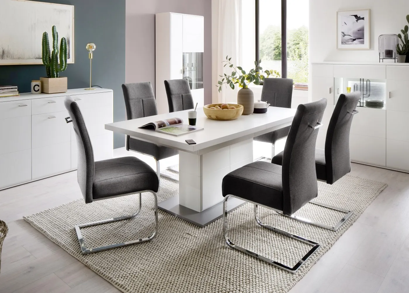 Esstisch Säulentisch Amora | ausziehbar | 180(280)x100 | weiß matt