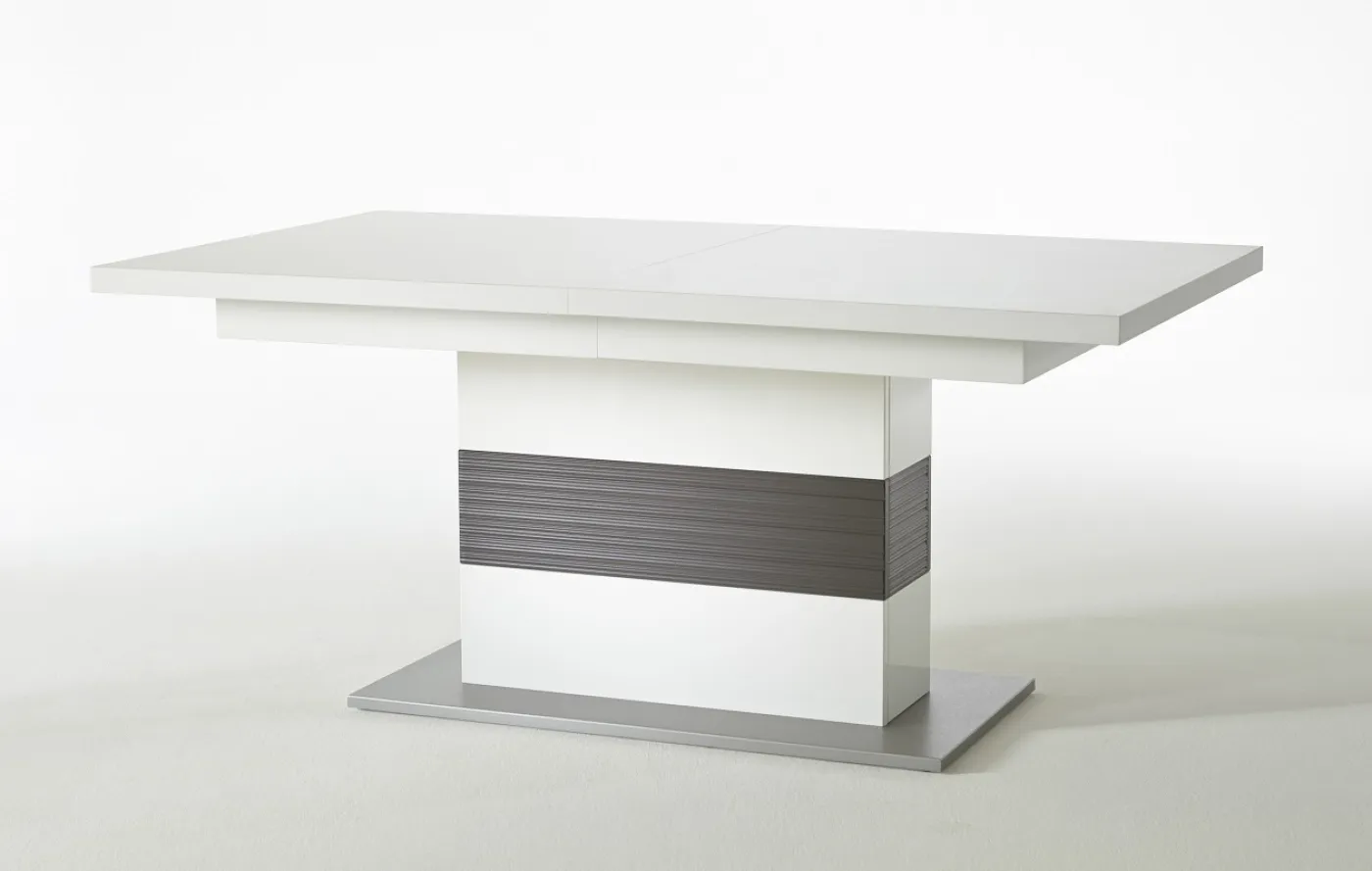 Esstisch Säulentisch Trento | ausziehbar | weiß Hochglanz / grau | 180(280) x 100