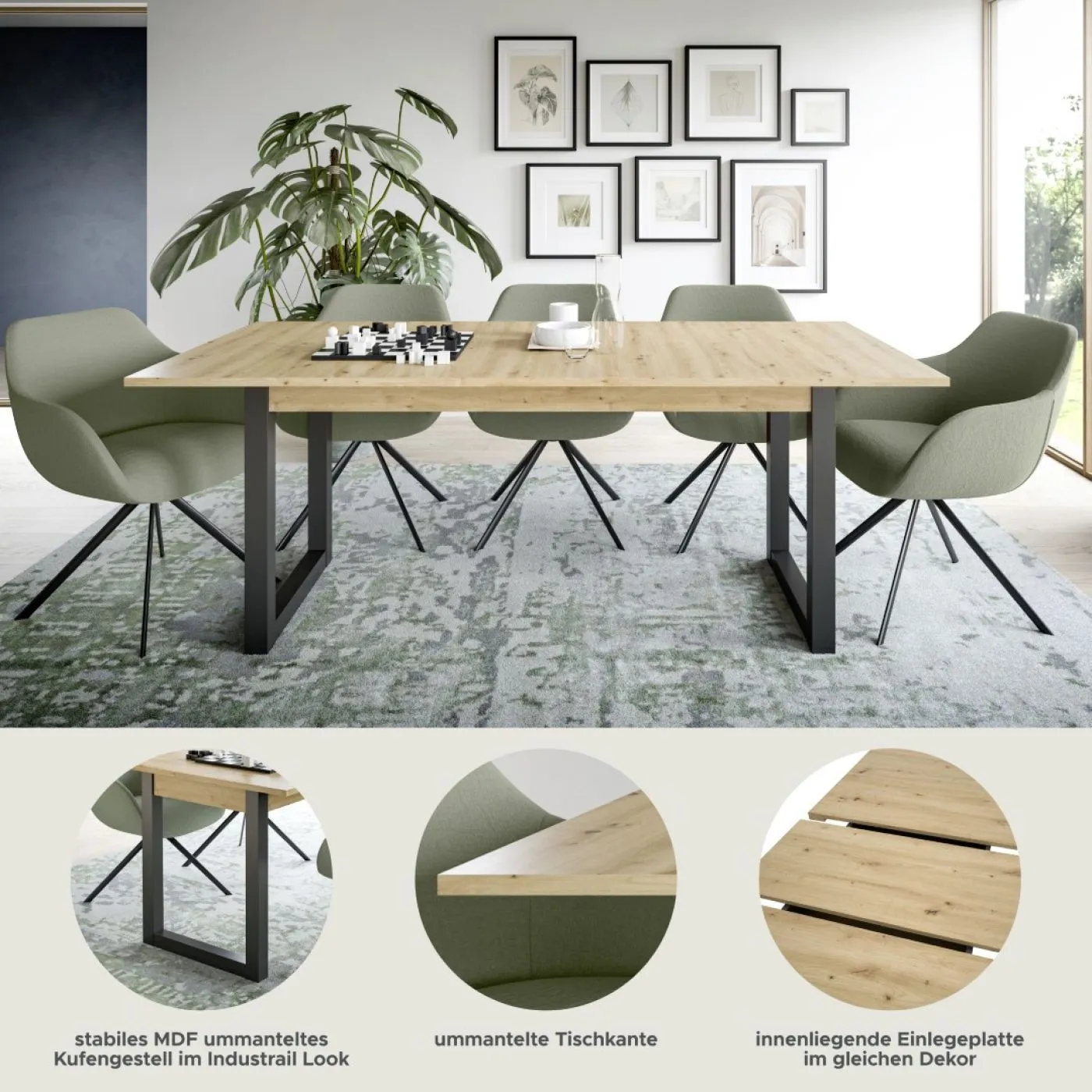 Esstisch Seattle | ausziehbar | Artisan Eiche / grau | 150(190)x80