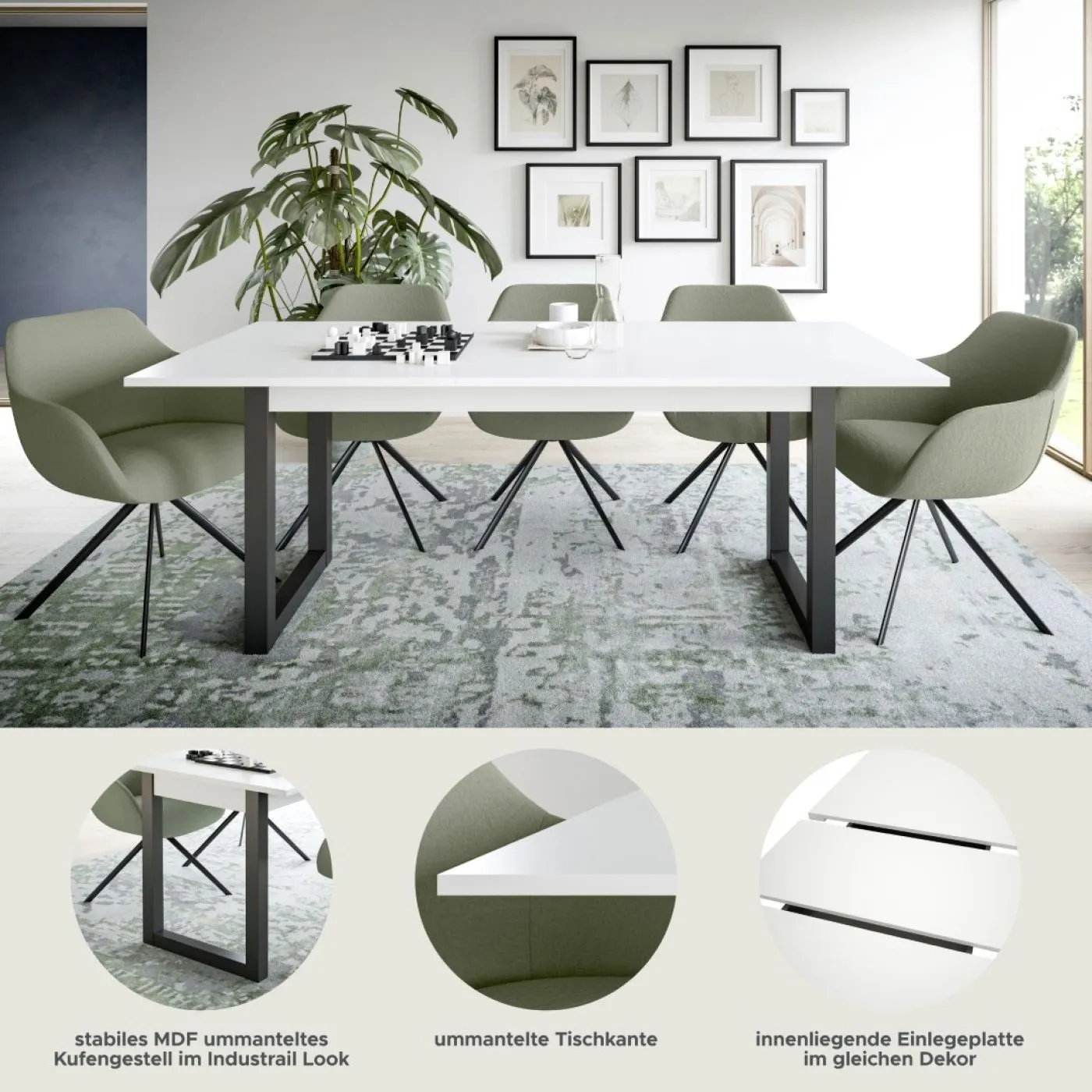 Esstisch Seattle | ausziehbar | weiß / grau | 150(190)x80