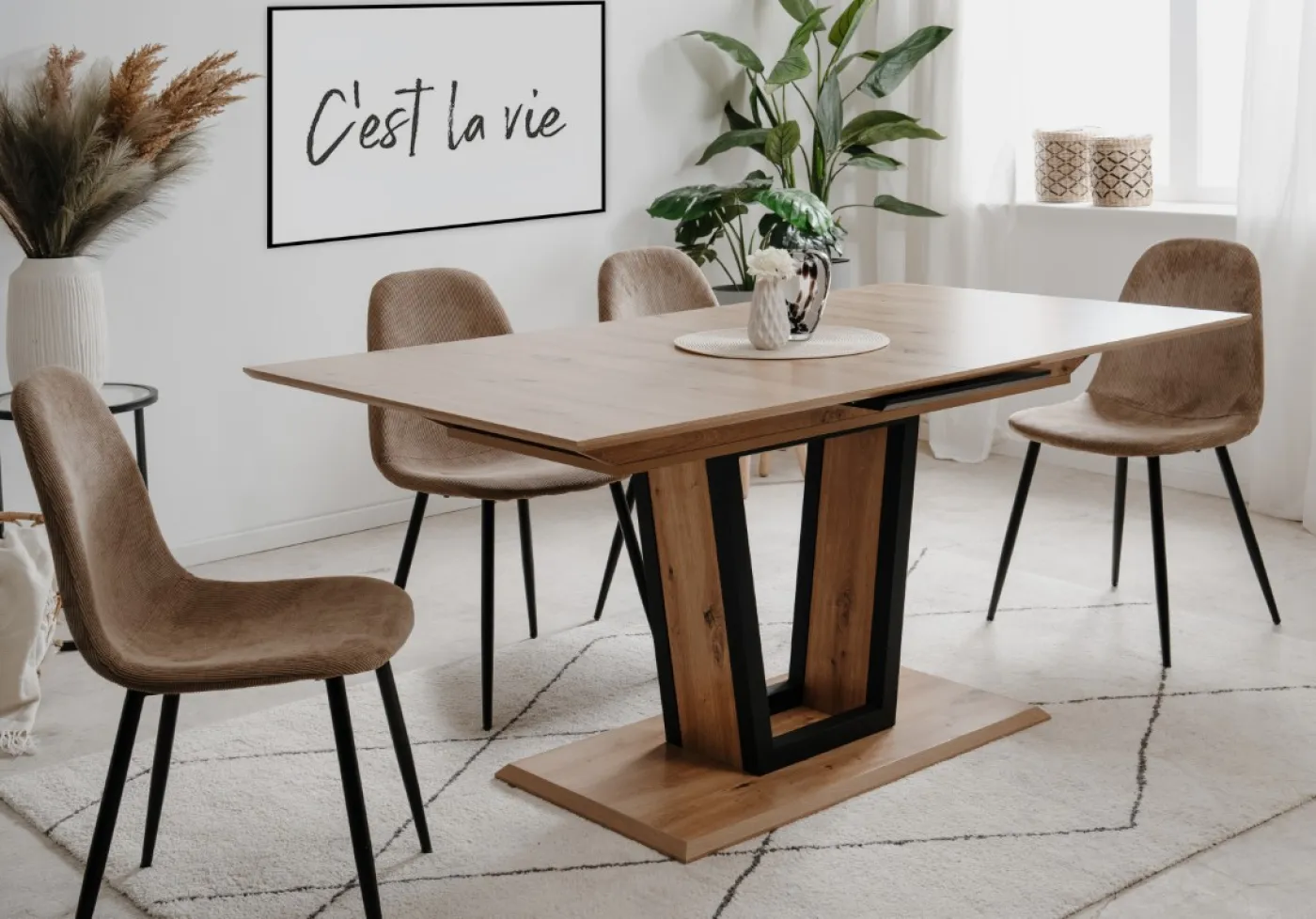 Esstisch Soria | Ausziehtisch | 160(200)x90 | Artisan Oak / schwarz