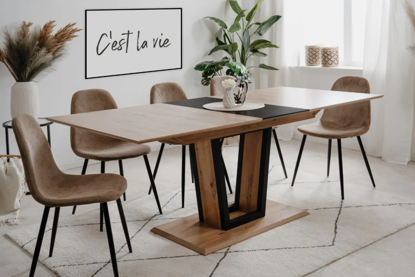 Esstisch Soria | Ausziehtisch | 160(200)x90 | Artisan Oak / schwarz